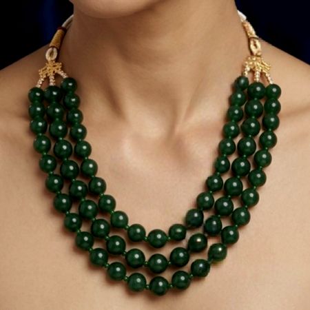 Handcrafted Green Glass Bead Layered Necklace